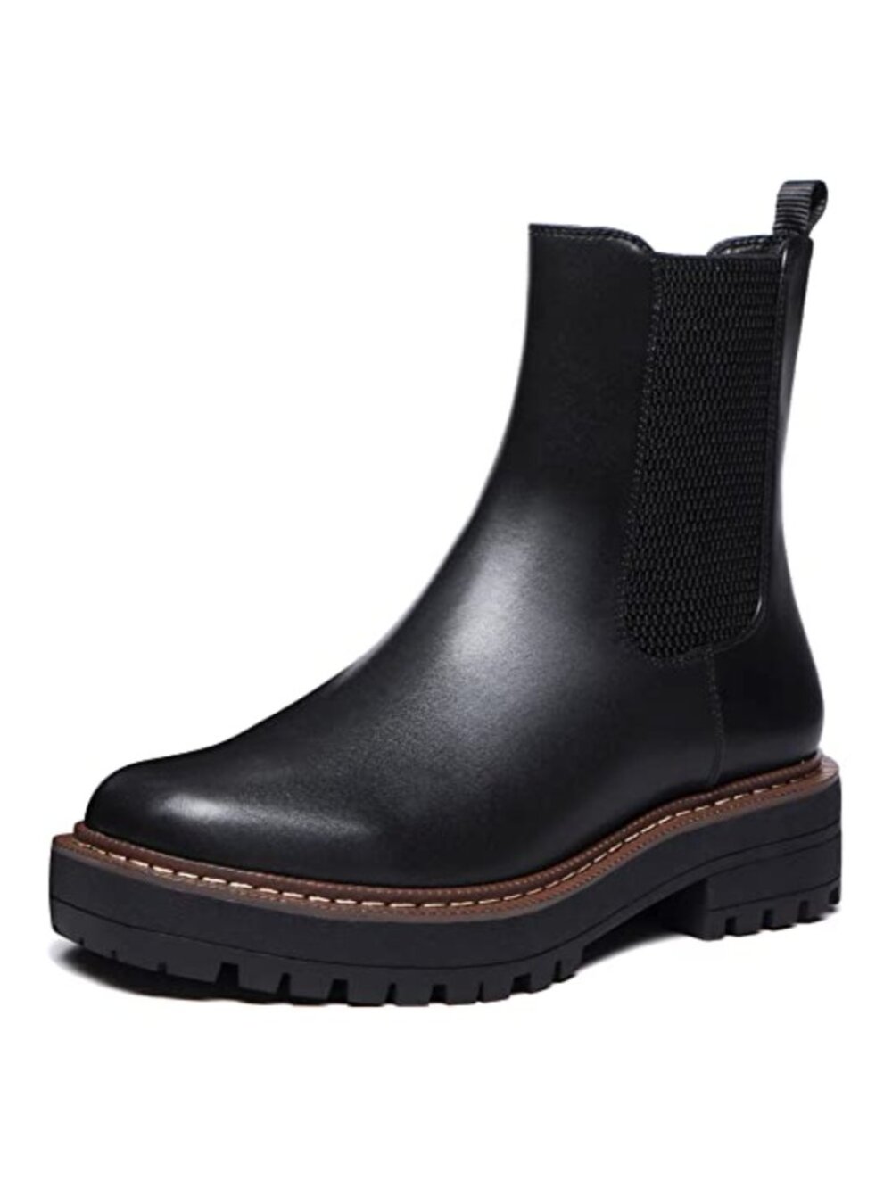 Chelsea Ankle Boots Platform Slip On Chunky Heel Lug Sole Leather Booties